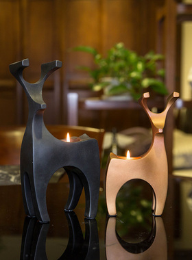 鹿烛台欧式桌面动物情侣树脂摆件