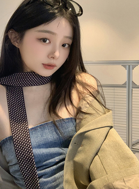 韩国复古波点系脖丝巾女2026新款美拉德氛围感气质长条飘带配饰