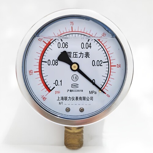 上海联力耐震压力表YN100抗震水压真空液压油压表0-1.6 -0.1-0MPA - 图1