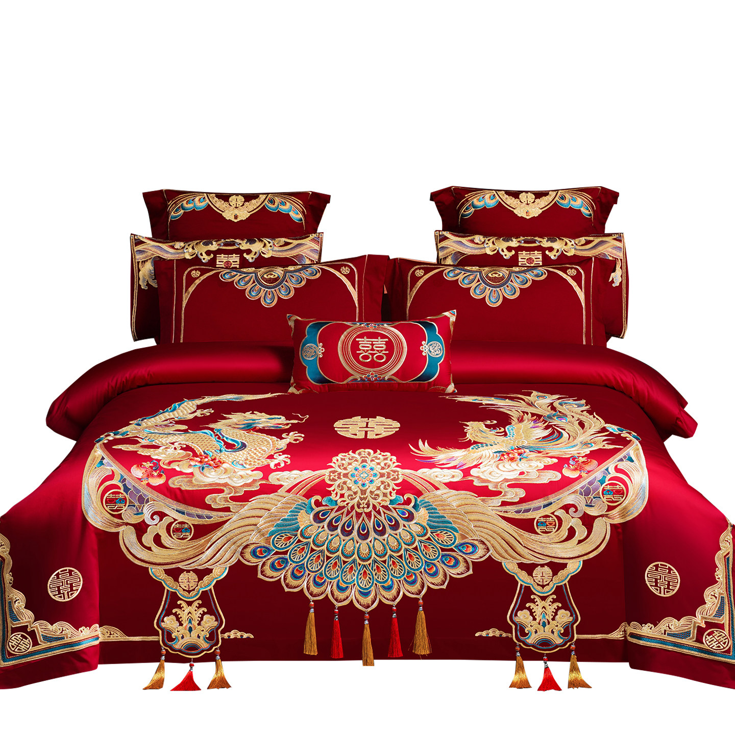 婚庆四件套全棉喜庆结婚龙凤床上用品纯棉婚嫁婚床新婚大红喜被套,淘宝优惠券,粉丝福利购,淘宝优惠卷