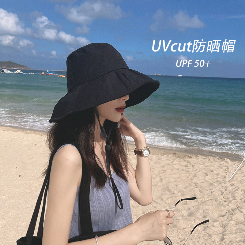 日系uvcut渔夫帽女夏防紫外线太阳帽遮脸防晒帽子轻薄透气遮阳帽