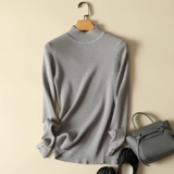 Демисезонный трикотажный свитер, лонгслив, высокий воротник, по фигуре