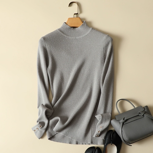 Демисезонный трикотажный свитер, лонгслив, высокий воротник, по фигуре