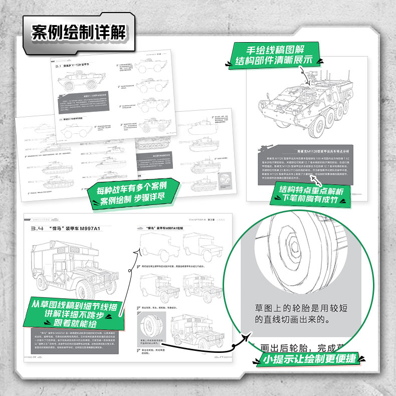 【套装4册】武器线描手绘教程 现代枪械装甲战车战舰战机 画枪书枪械绘画描图红手枪素描线本枪支军火武器装备速写临摹画坦克书 - 图1