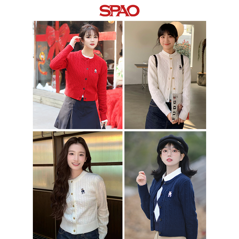 SPAO韩国同款2024年春季新款女士小熊刺绣开衫毛衣SPCKE12G51 - 图3