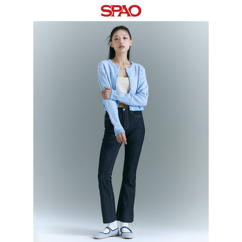 SPAO韩国同款春季新款修身显瘦喇叭长裤女士牛仔裤SPTJD49G61 - 图1