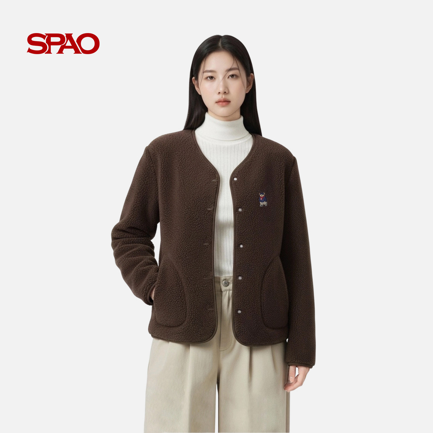 SPAO韩国同款2025年冬季新品女士休闲时尚简约小熊刺绣外套,淘宝优惠券,粉丝福利购,淘宝优惠卷