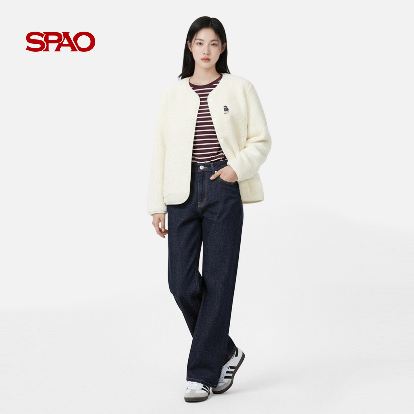 SPAO韩国同款2025年冬季新品女士休闲时尚简约小熊刺绣外套,淘宝优惠券,粉丝福利购,淘宝优惠卷