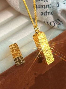 深圳水贝四方来财吊坠金包银印章挂坠碎冰冰爆闪金砖项链节日礼物