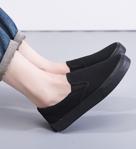 新款帆布鞋男女士懒人鞋一脚蹬休闲驾车小白鞋工作鞋手绘鞋学生鞋 - 图1