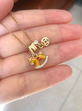 彩色滴油马上有钱卡通女式钛钢项链