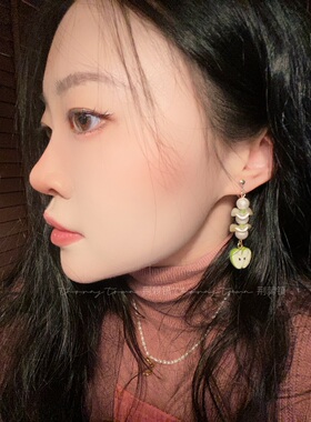荆棘镇原创青绿色苹果长款耳环