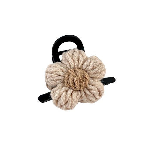 毛线针织花朵抓夹女发量少鲨鱼夹后脑勺盘发夹半扎发卡高级感头饰 - 图3