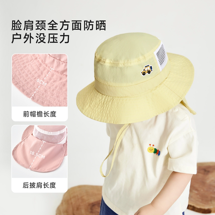尼多熊2025宝宝帽子防晒帽婴儿网眼渔夫帽透气男女儿童披肩帽夏款