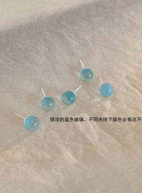湖水蓝玻璃圆珠生物瓷耳钉防过敏养耳洞简约小巧日常通勤圆球耳环