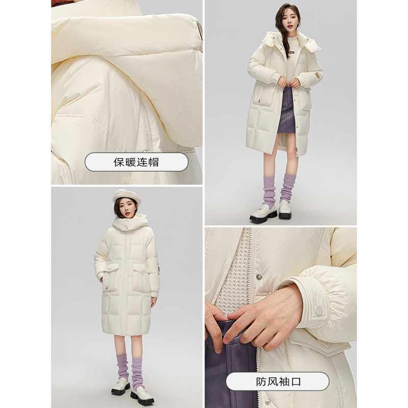 拉夏贝尔羽绒服女2023年冬季中长款加厚连帽韩版多色时尚保暖外套