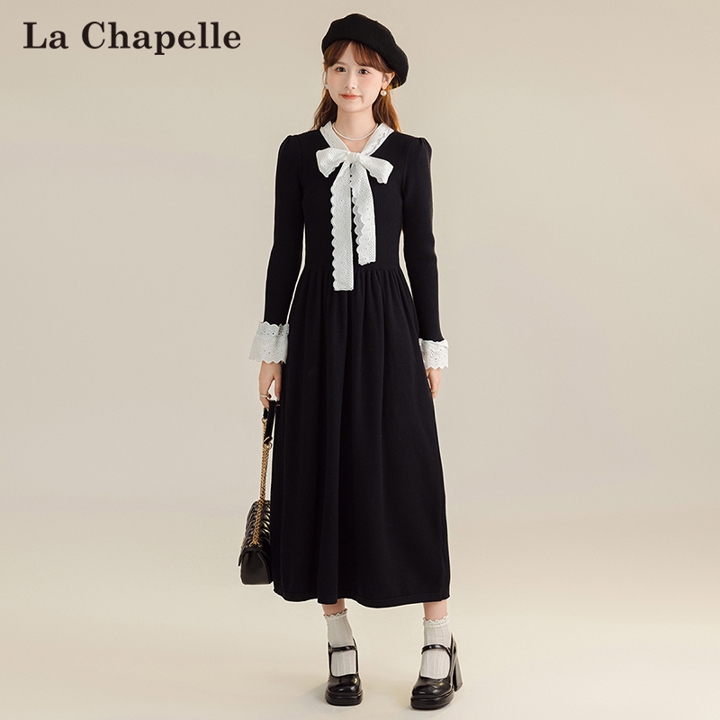 La Chapelle 拉夏贝尔 24年春季新款 加厚长袖小香风内搭赫本小红裙 天猫优惠券折后￥169包邮（￥300-131） 2色可选