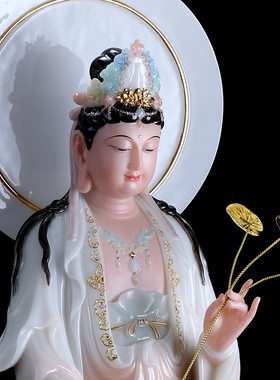 彩釉镶金观音大势至菩萨汉白玉