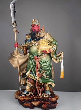 纯铜关公摆件客厅家用立刀关公神像武财神关二爷店铺供奉招财摆件