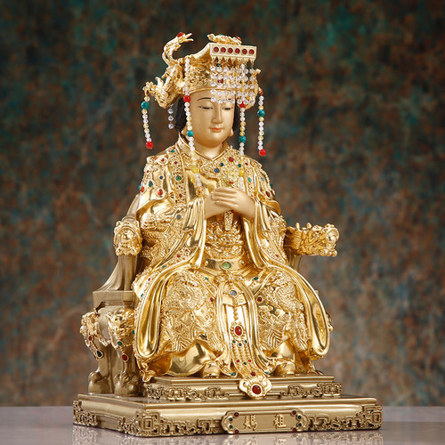 台湾纯铜贴金妈祖神像家用供奉湄洲海神妈祖娘娘天上圣母桌面摆件_虎窝淘