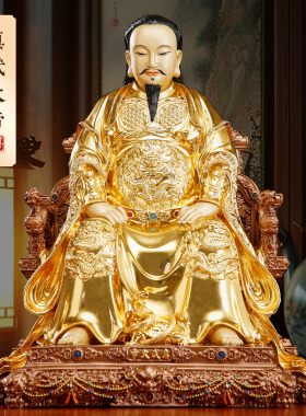 全铜彩绘真武大帝神像祖师爷摆件