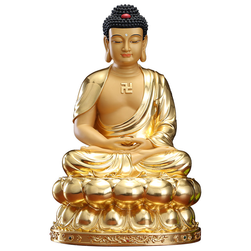 台湾铜贴金释迦牟尼佛铜像如来佛摆件家用阿弥陀佛释迦摩尼佛坐像-图3