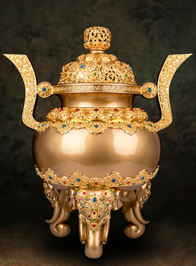 全铜五供摆件香炉家用上香蜡烛台