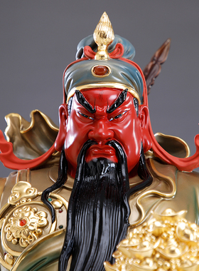 纯铜彩绘关公神像供奉办公室客厅关公武财神关二爷像店铺开业摆件