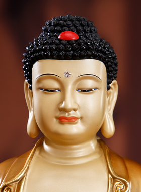 纯铜彩绘释迦牟尼佛坐像家用供奉