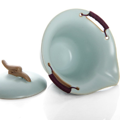 陶立方 汝窑陶瓷茶壶天青手抓壶台湾三才碗汝瓷茶碗家用泡茶器 - 图2