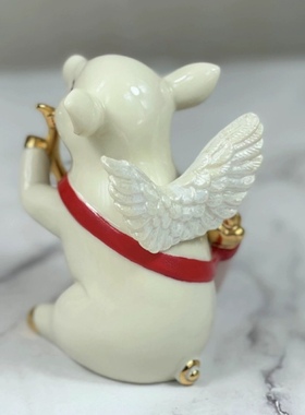 外贸陶瓷手绘描金白色爱神天使小猪摆件家居装饰品