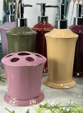 外贸陶瓷描金纯色卫浴洗漱套装