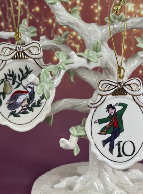 外贸陶瓷出口品牌描金红鸟人物挂件圣诞节家居装饰品