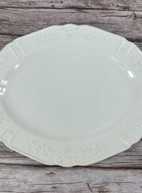 外贸尾单陶瓷康宁浮雕做旧工艺餐具椭圆盘鱼盘调料瓶