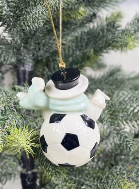 外贸出口陶瓷手绘雪人足球篮球圣诞挂件节摆件家居装饰品