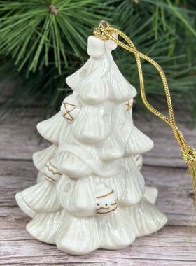 外贸出口陶瓷挂件白膜手绘半成品圣诞树小鹿造型装饰品摆件