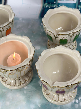 陶瓷八吉祥莲花造型灯烛台