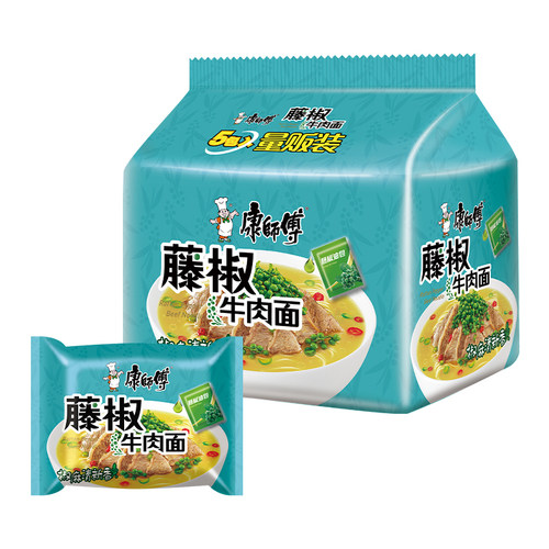 经典康师傅方便面藤椒牛肉面5袋量贩装包邮五连包夜宵泡面煮拉面 - 图3