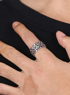 道系文化镂空太极七星剑戒指上下间缝开口男女小众指环做旧复古