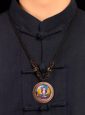 定制照片花梨木六字箴言唐卡吊坠