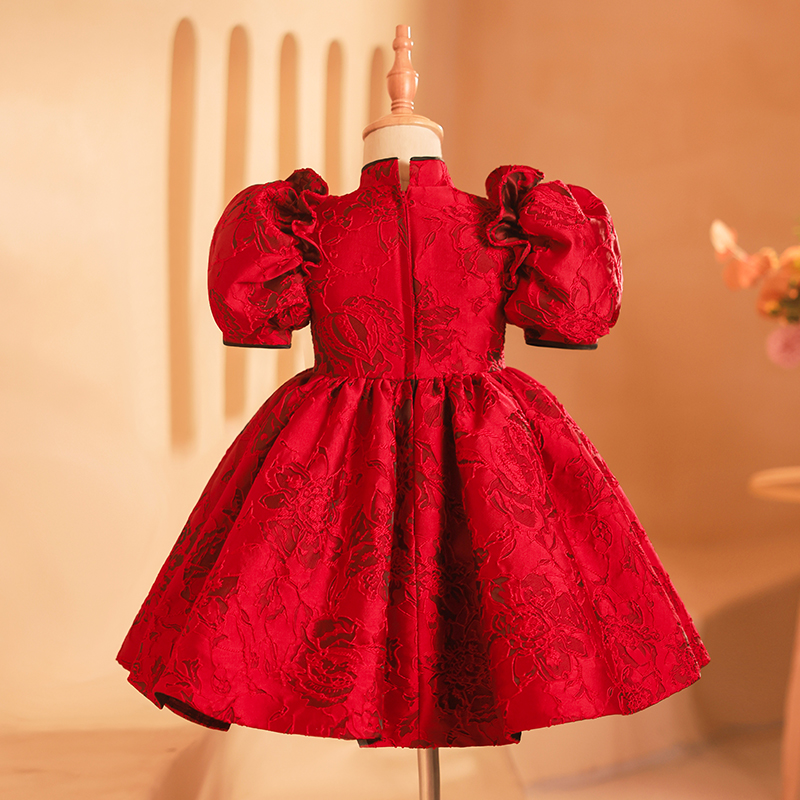 红色女童礼服中式国风走秀钢琴演出蓬蓬裙拜年主持生日儿童公主裙 - 图2