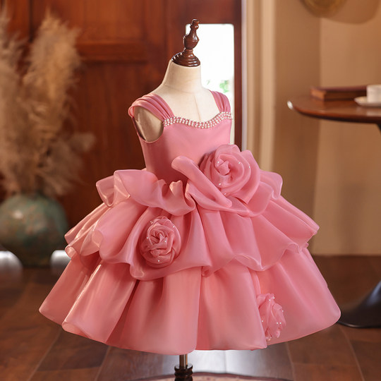 新款女童小礼服花仙子主持人走秀钢琴演出公主裙生日花童蓬蓬裙春