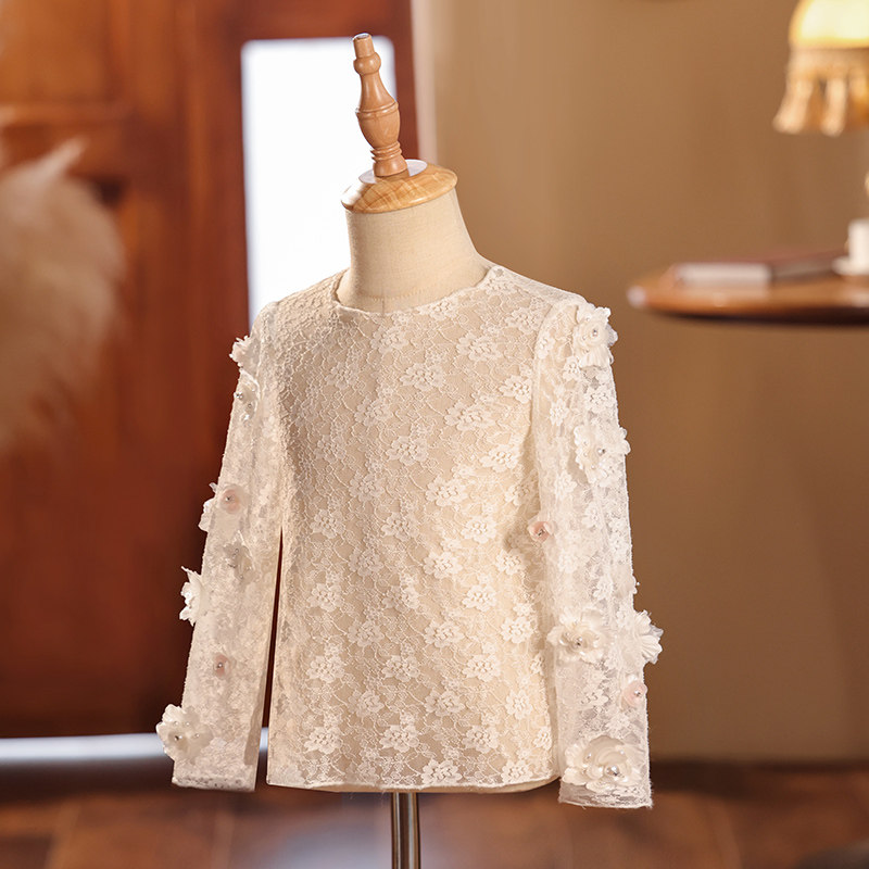 女童礼服主持人走秀演出裙蕾丝婚纱打底衫洋气内搭镂空春秋新品,淘宝优惠券,粉丝福利购,淘宝优惠卷