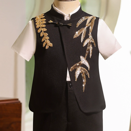 Детский классический костюм, черный костюм мальчика цветочника, китайский стиль, для подиума