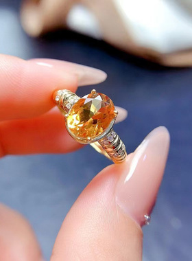 新鲜出炉黄水晶银戒招财支持鉴定