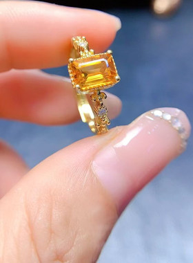 天然黄水晶戒指女夏转运招财花