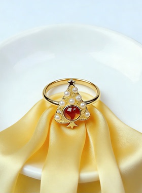 天然黄水晶戒指圣诞树S925纯银