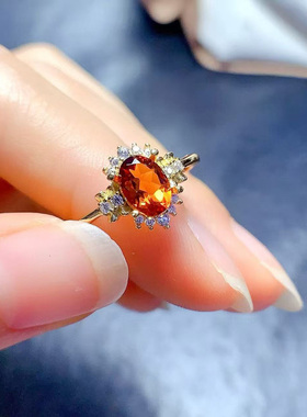 天然黄水晶戒指S925纯银保证正品