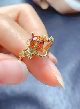 18k金镶钻天然黄水晶戒指