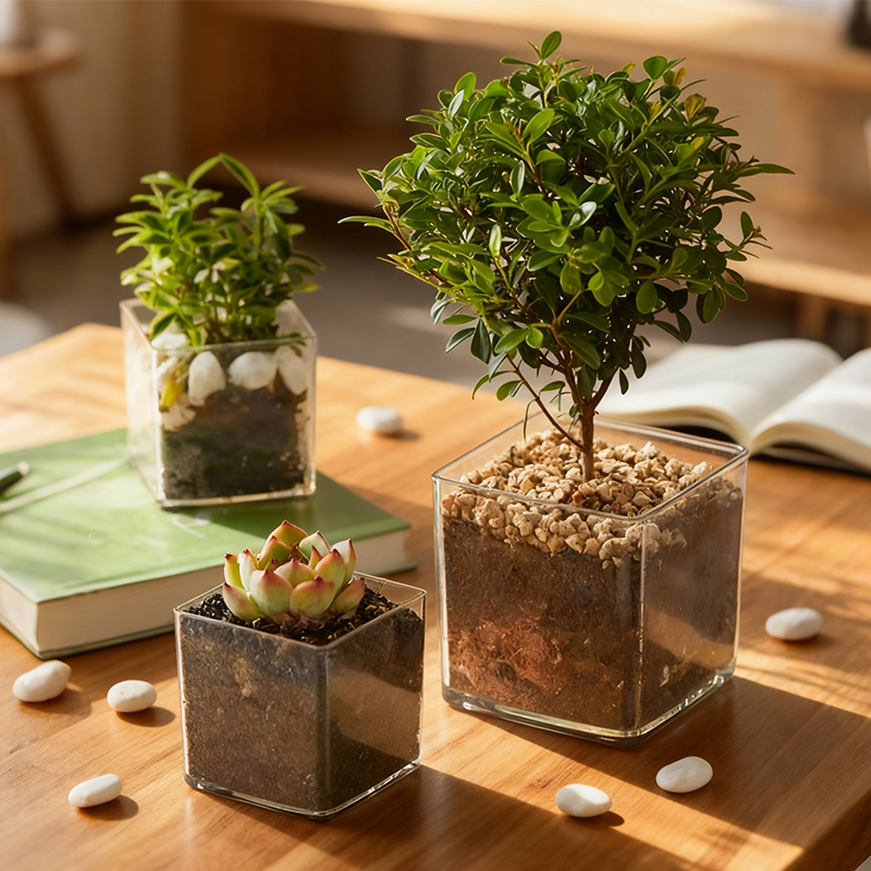 透明方形水培器皿多肉小鱼缸铜钱草绿植造型桌面收纳亚克力花瓶,淘宝优惠券,粉丝福利购,淘宝优惠卷